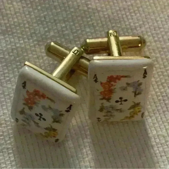 Vintage 1950’s Ceramic Card Cuff Links, Ace of Clubs - Picture 2 of 5